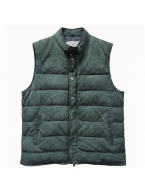 Neiman Marcus Men's Green Goat Leather Full-Zip Stand-Up Collar Puffer Vest XXL